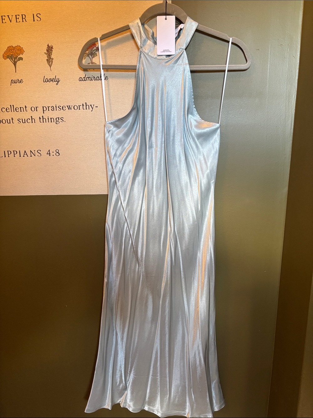Silky Halter Slip Dress - Light Blue